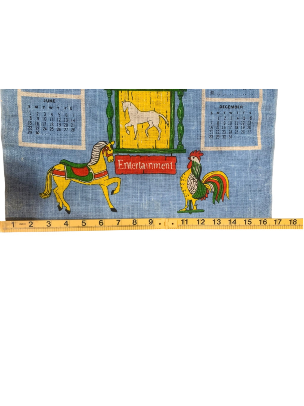 Vintage 1975 Decorative Wall Calendar Hanging Fabric Decor Blue Green - Picture 2 of 4